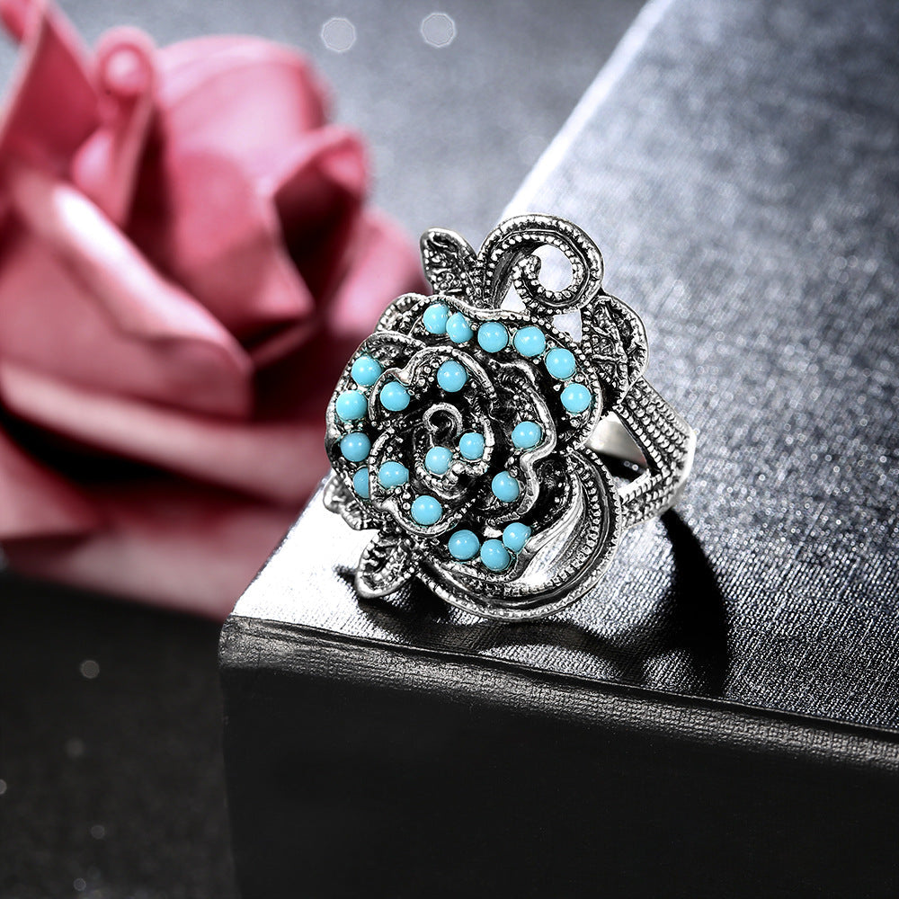 New Alloy Rose Ring Inlaid With Diamonds
