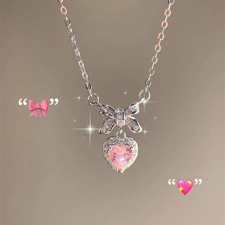 Love Heart Bow Romantic Necklace For Women