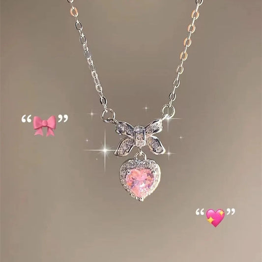 Love Heart Bow Romantic Necklace For Women