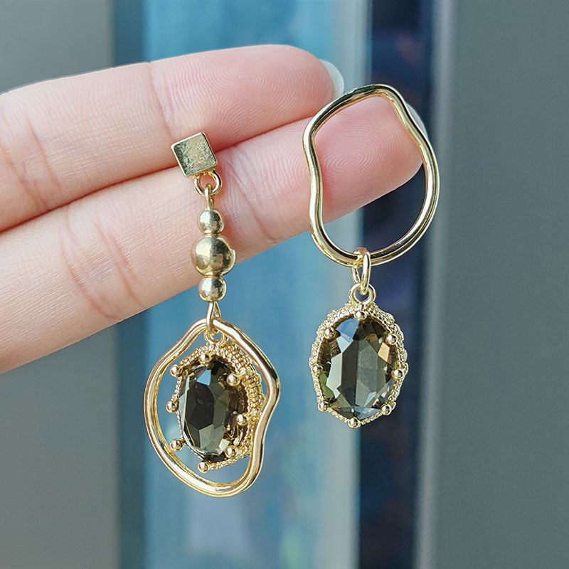 Women's Asymmetrical Amber Crystal Statement Earrings