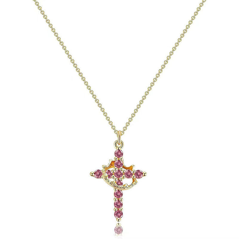 18K Real Gold Plated Copper Cross Necklace With Zircon  Stylish And Minimalist Design