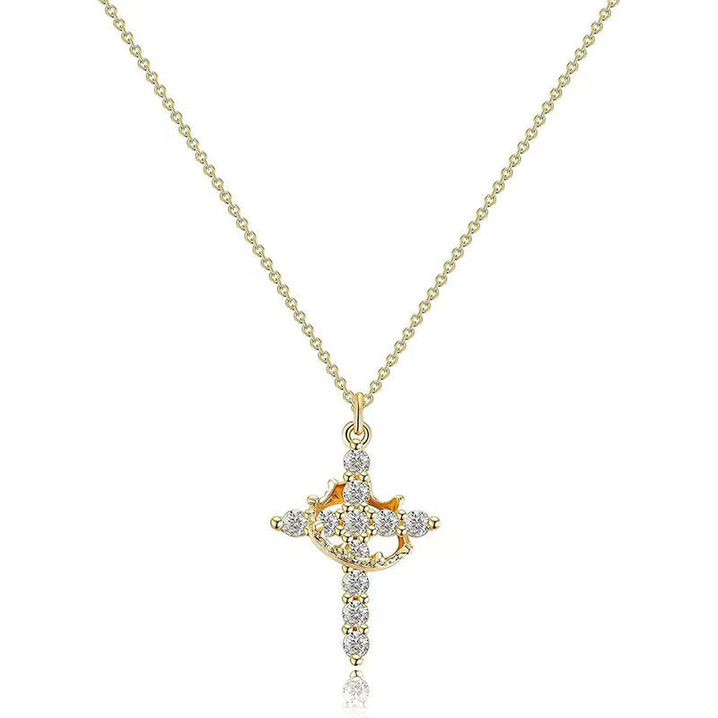 18K Real Gold Plated Copper Cross Necklace With Zircon  Stylish And Minimalist Design