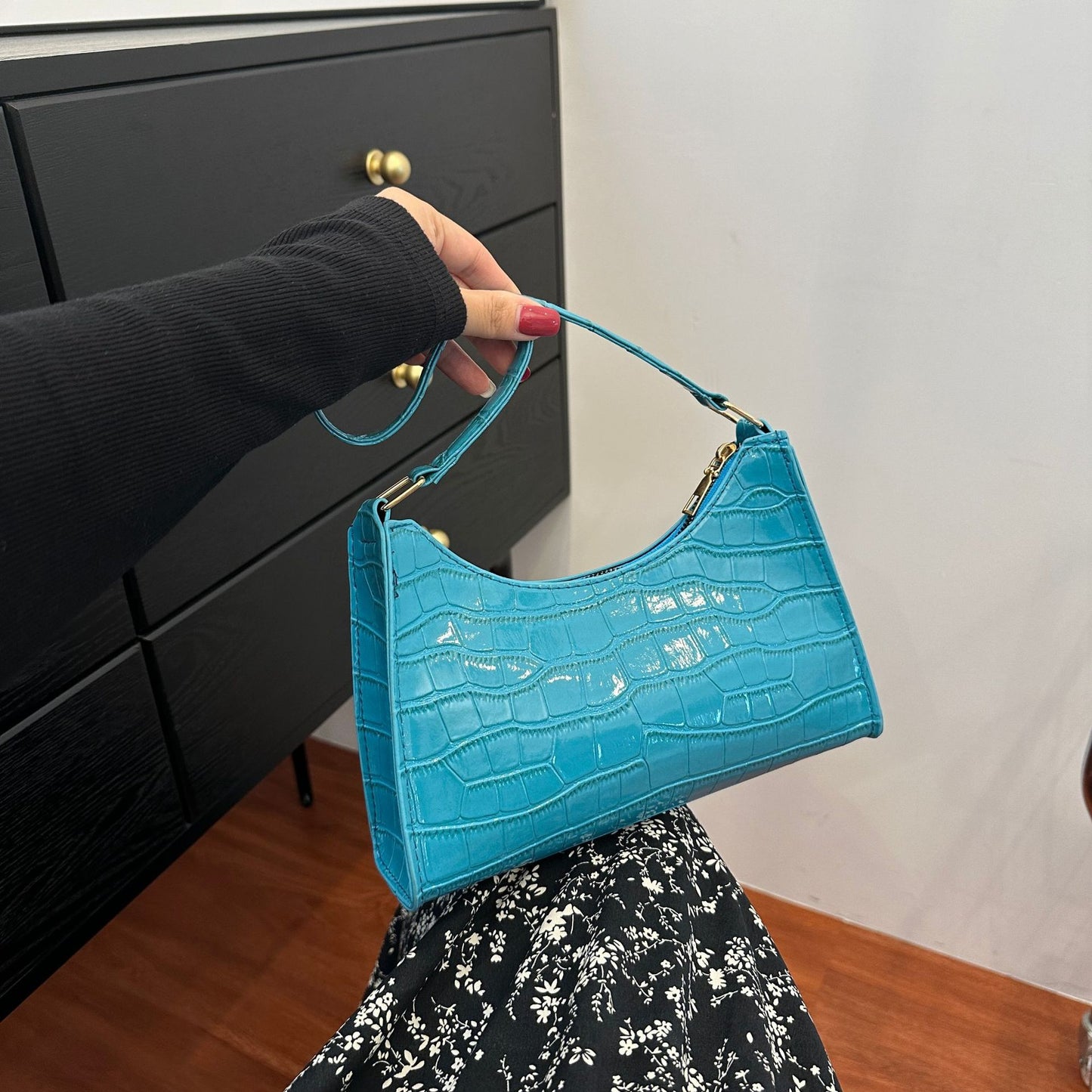 Embossed Underarm Stone Pattern Candy Color Shoulder Bag