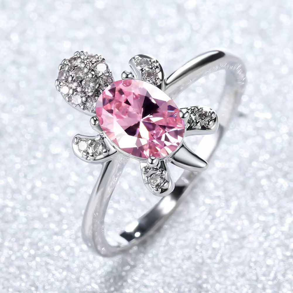 Platinum Ring With A Colored Tortoise Design Featuring Blue Diamondsunisex