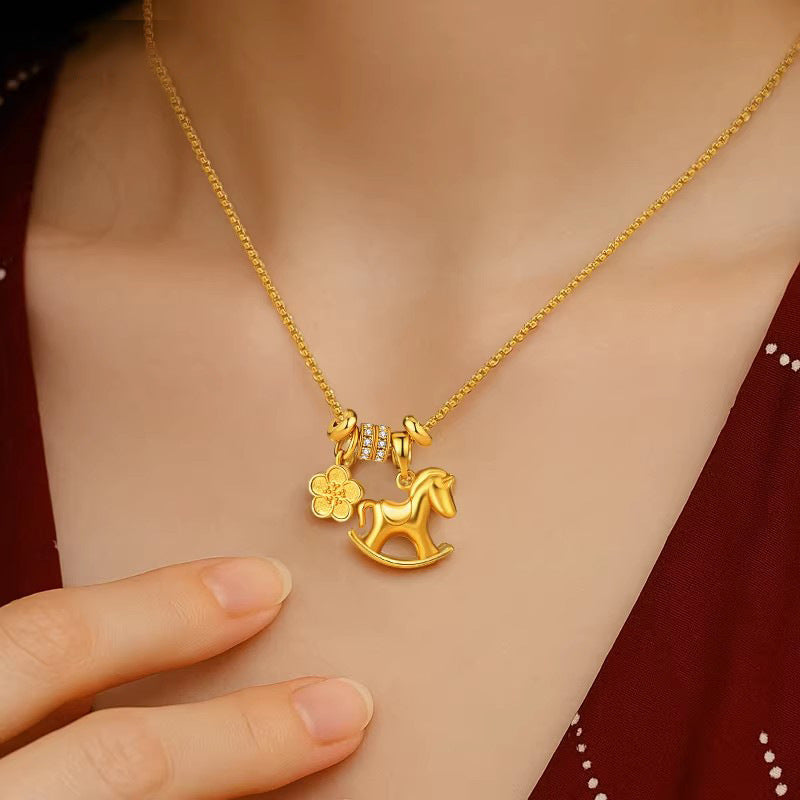 Zodiac Sign Horse Money Charm Red Heart Shell Necklace