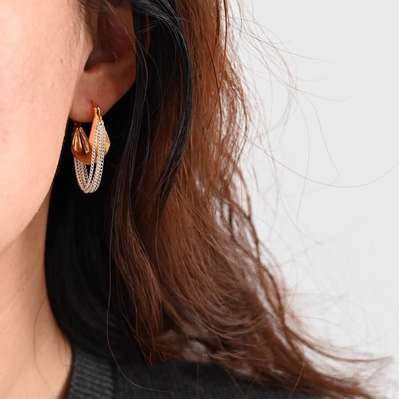 Gold And Silver Contrast-color Chain Tassel Earrings For Women